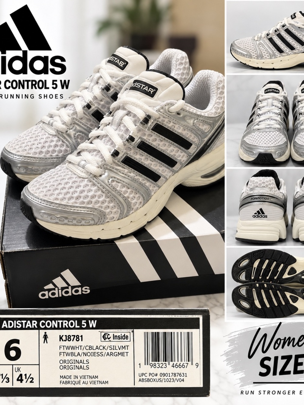 adidas Adistar Control 5 W White Silver Running Shoes
